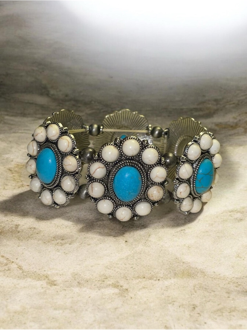 Turquoise and White Concho Bracelet - Women Jewelry